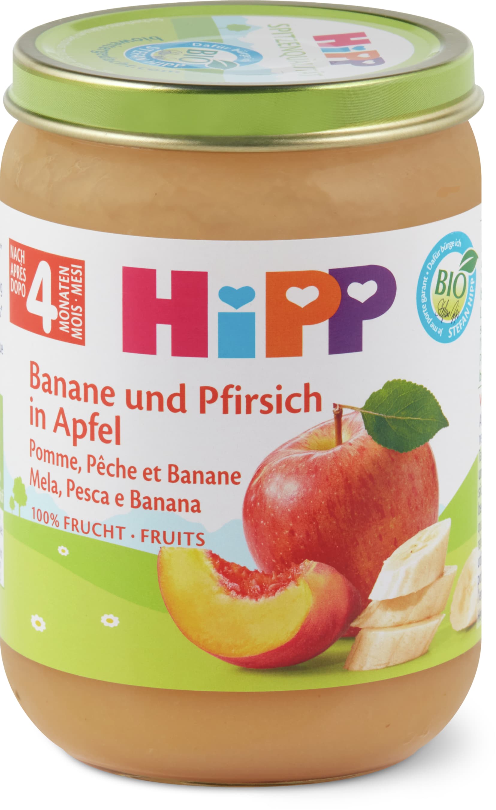Hipp Pomme, pêche et banane Bio, après 4 mois 190g
